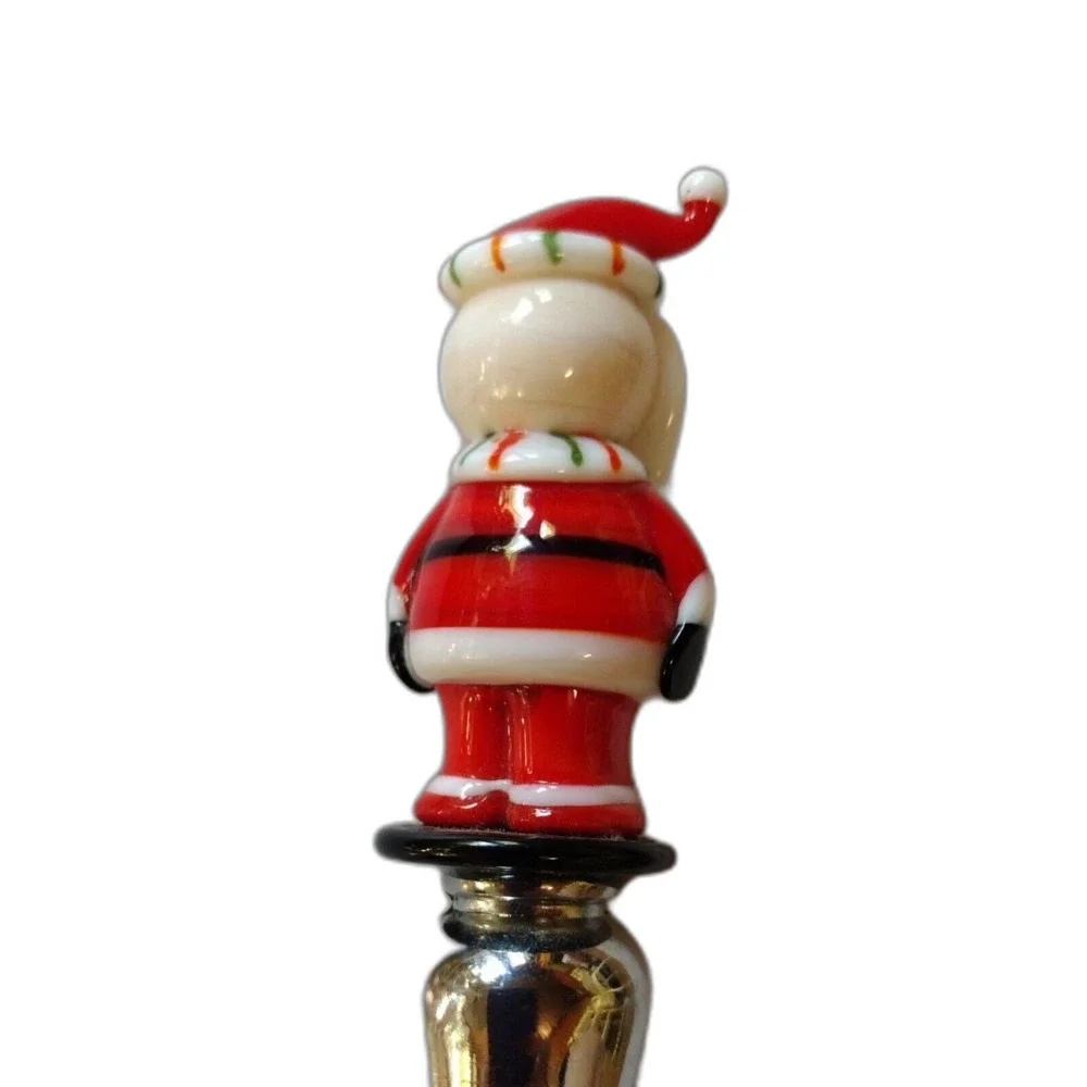 Art Glass Santa Wine Bottle Stopper Metal Base Christmas Holiday Barware